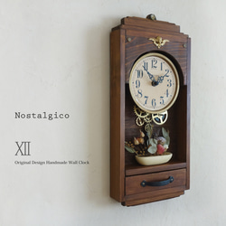 【送料無料】NOSTALGICOⅫ #012 レトロな掛け時計　Mサイズ 手作り品 アンティーク調 木製　インテリア 3枚目の画像