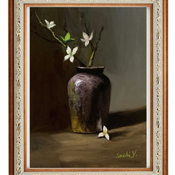 油彩画　White Little Blossom 3枚目の画像