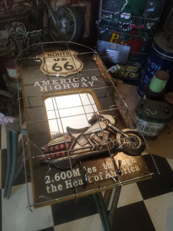 アメリカン  ルート66 & アメリカンバイク  ウォールデコレーションミラー  #ハンギングフック  #ウォールミラー 4枚目の画像