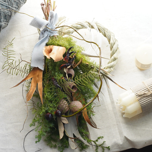 3wey】クリスマス、お正月、ドライフラワーとして飾れるしめ縄 お正月