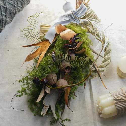 【受注生産】クリスマススワッグ　しめ縄　お正月飾り 3wey】クリスマス、お正月、ドライフラワーとして飾れるしめ縄 お正月