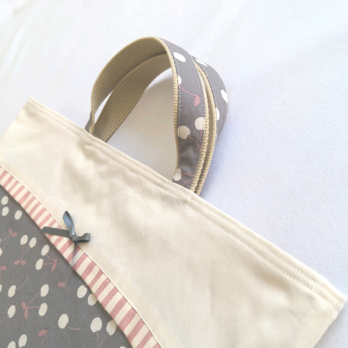 くすみカラーさくらんぼ柄入園入学6点セット・グレー◇完成品◇【送料