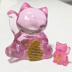 オルゴナイト　笑福　招き猫　ピンク 1枚目の画像