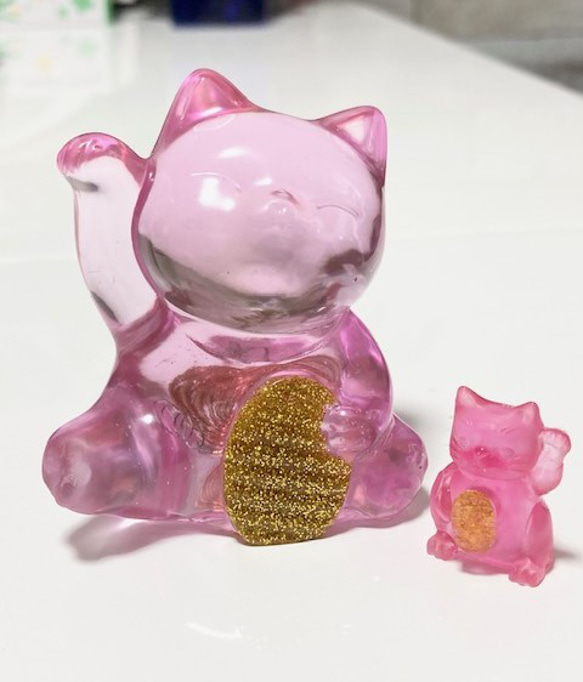 オルゴナイト　笑福　招き猫　ピンク 1枚目の画像