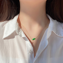受注制作　K18 金ゴールド　ミャンマー産　天然ヒスイ　本翡翠 母の日　プレゼント　誕生日　白氷  陽緑　ネックレス 6枚目の画像