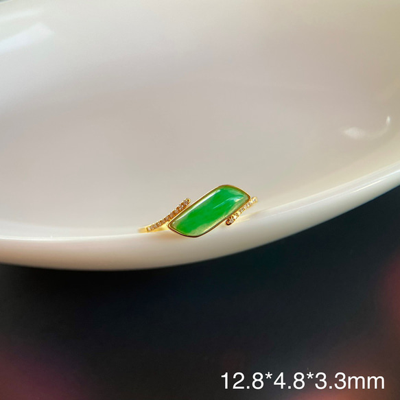 セール！G072ミャンマーAジェイド本翡翠　ゴールド18Kダイヤ翡翠リング 399 受注制作 k18金ゴールド ミャンマー産 陽緑 本翡翠 ヒスイ