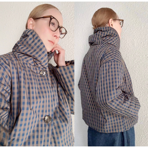 RATAさん作品　ネイビー ボタン付き 中綿入りアウター 超軽量＆超あったか❤️長さ選べる❤️もこもこ優秀アウター❤️中綿