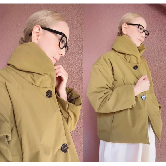 超輕超保暖❤️可選長度❤️蓬鬆舒適的外套❤️加厚設計❤️雙向領口❤️赭黃色 第1張的照片