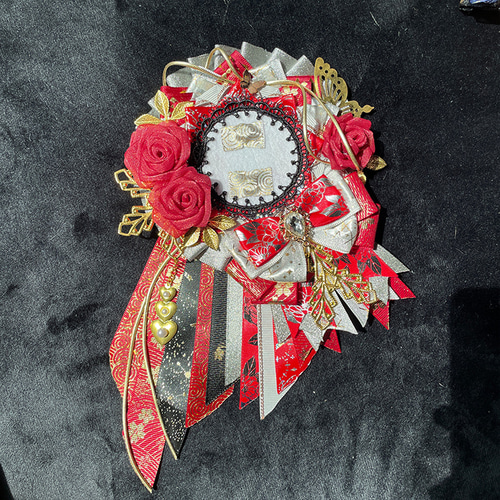 痛ロゼット55mm 75mmサイズ 缶バッジ用 ロゼット 赤 花 リボン バッグ