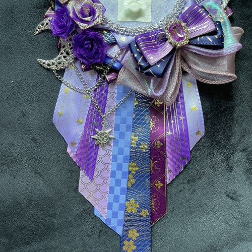 痛ロゼット55mm 75mmサイズ 缶バッジ用 ロゼット 紫 花 リボン 月 星