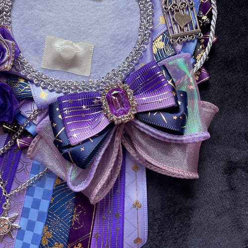 痛ロゼット55mm 75mmサイズ 缶バッジ用 ロゼット 紫 花 リボン 月 星