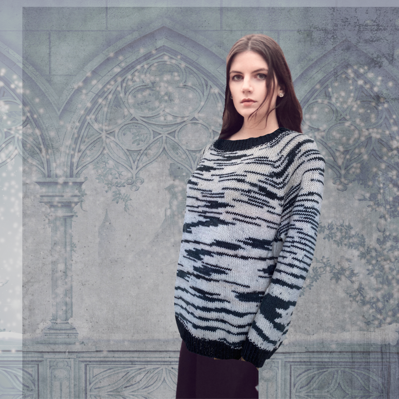 ゼブラセーター　ブラックリブ