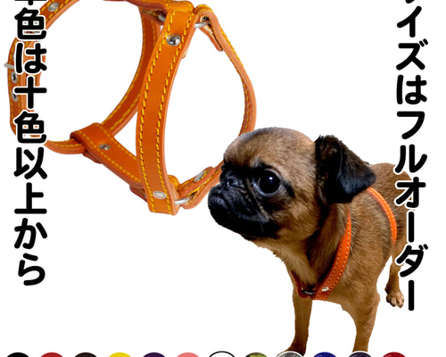 犬用【本革】手染めstuds リード＆ハーネス2点SET！orange