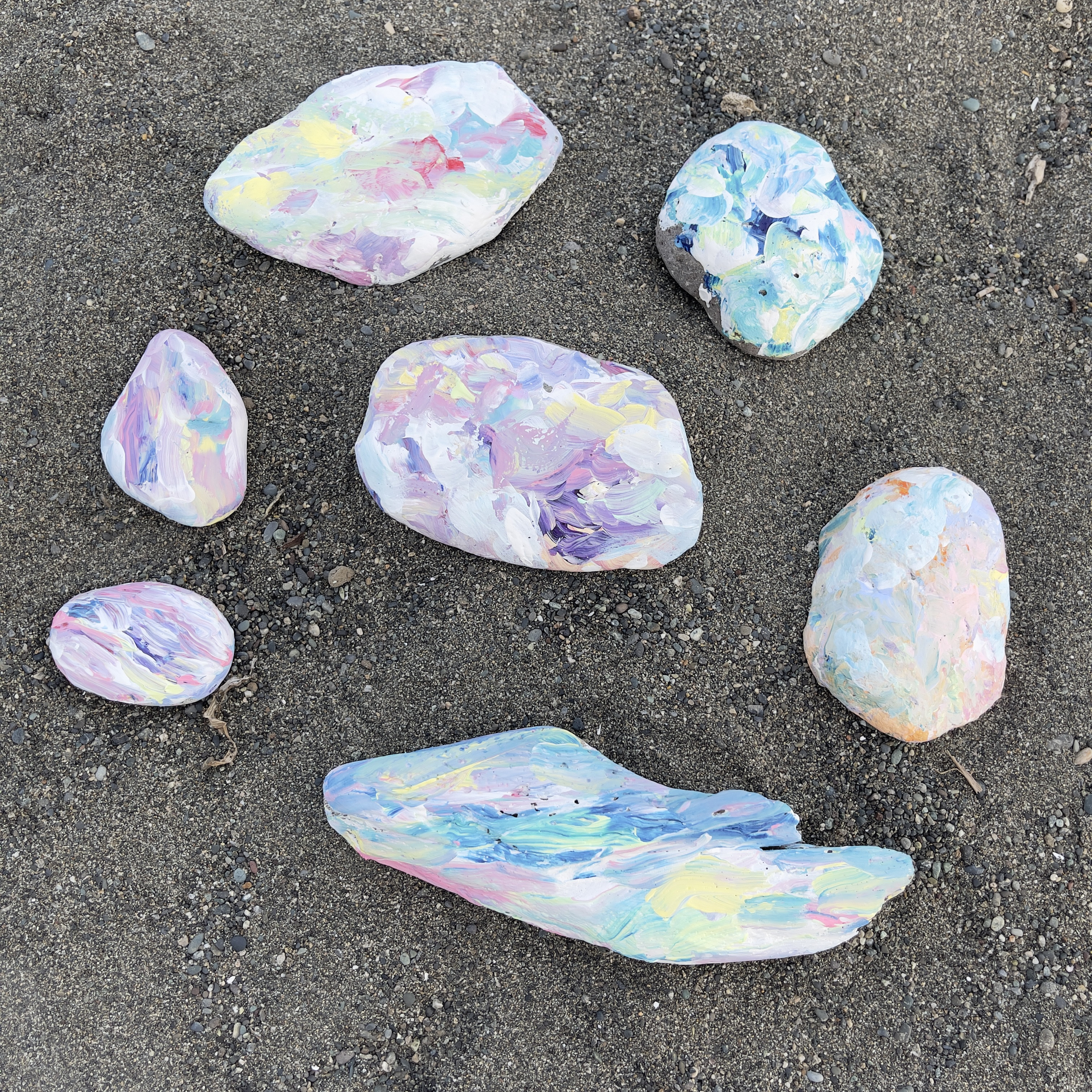 BY THE SEA｜ストーン＆流木アート7点セット｜　インテリア　アート　アブストラクト　抽象画