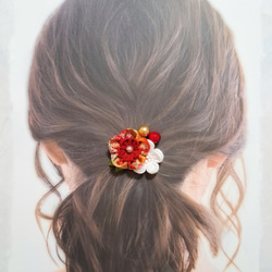 ◎つまみ細工◎　『✨ふっくりお花の髪飾り✨赤』 5枚目の画像