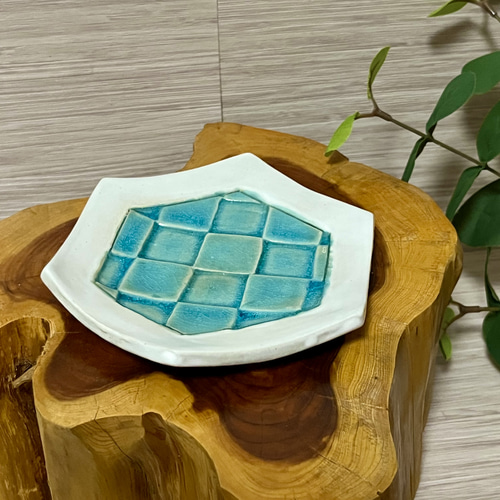 六角形 ペルシャンブルー 市松模様 お皿 小皿 Haruka デザイン工房