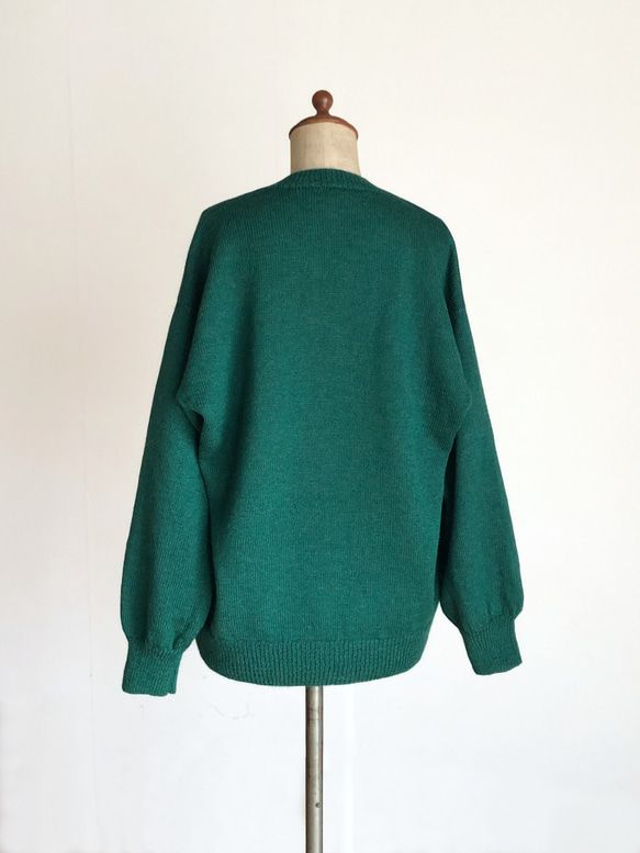 クルーネックセーター　緑色　ウール100％ 4枚目の画像