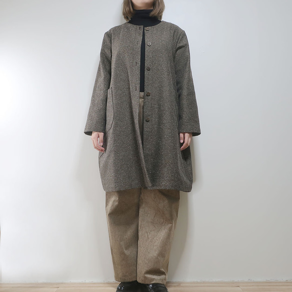 昭和復古氣息❣️寬鬆繭型大衣（棉/棕色圖案） 第16張的照片