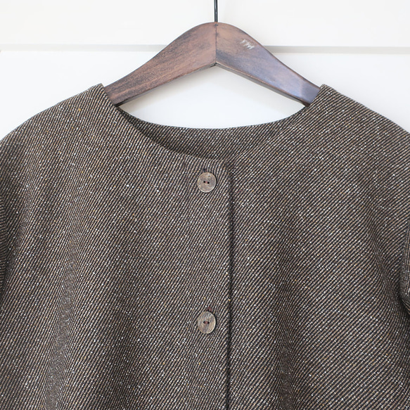 昭和復古氣息❣️寬鬆繭型大衣（棉/棕色圖案） 第13張的照片
