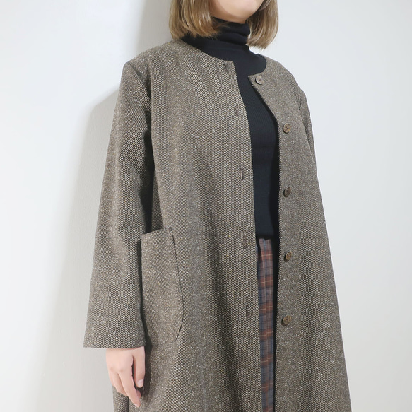 昭和復古氣息❣️寬鬆繭型大衣（棉/棕色圖案） 第6張的照片