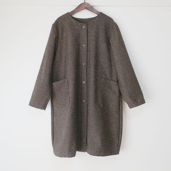 昭和復古氣息❣️寬鬆繭型大衣（棉/棕色圖案） 第20張的照片