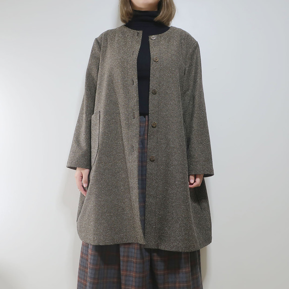 昭和復古氣息❣️寬鬆繭型大衣（棉/棕色圖案） 第5張的照片