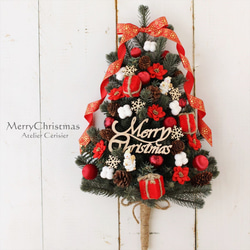 ・☆壁掛けクリスマスツリー＜アーティフィシャルフラワー＞レッド クリスマス 1枚目の画像