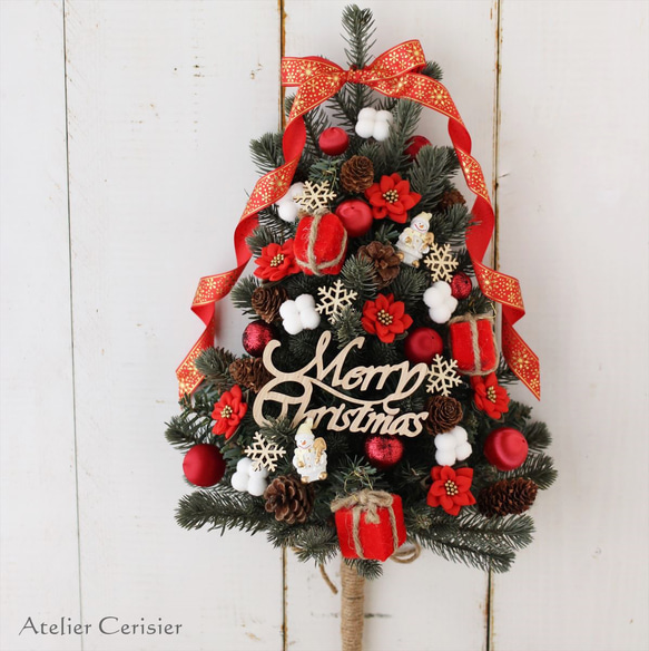 ・☆壁掛けクリスマスツリー＜アーティフィシャルフラワー＞レッド クリスマス 4枚目の画像