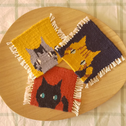 いろいろ猫の 手織りコースター 2枚目の画像