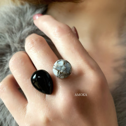 【自分を魅せたい日のリング】コッパーオパール×ブラックオニキス　私だけの天然石フォークリング　　　 6枚目の画像