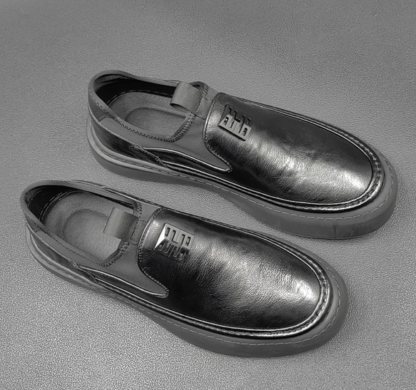 男性靴牛革板靴・ストレッチ履き口デザイン・ワンペダル怠惰靴·サイズ調整無料 20-1004 2枚目の画像