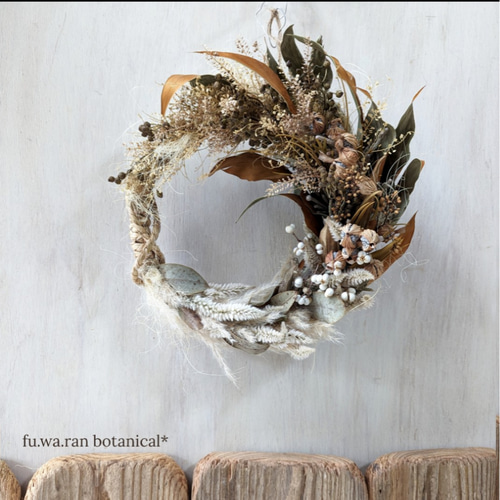 専用＊感謝sale＊鳥の巣風ドライフラワーリース＆タペストリー＆フレーム 大きいリース 45センチ アンティーク ドライフラワー風 玄関リース