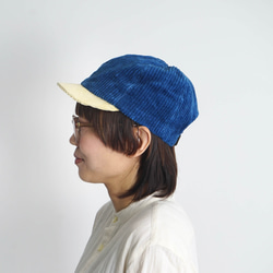 燈芯絨冠軍帽/藍色/三河棉刺子編織 第2張的照片
