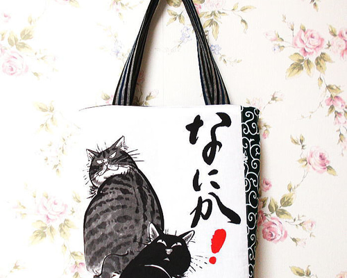 ☆グラニーバッグ LLサイズ＊ハンドメイドバッグ生成り地×猫柄