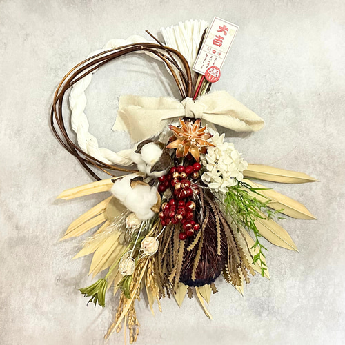 ◇古代紫◆しめ縄リース◇Lサイズ◆しめ縄◇リース 迎春 しめ縄 飾り Lサイズ しめ縄リース / 水引 正月飾り しめ縄