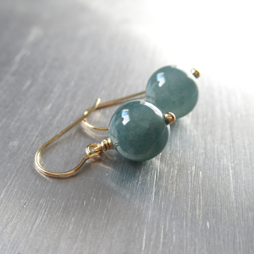 青緑翡翠（ブルーグリーンヒスイ）稀少色 ラウンド *** (14Kgf)フック  