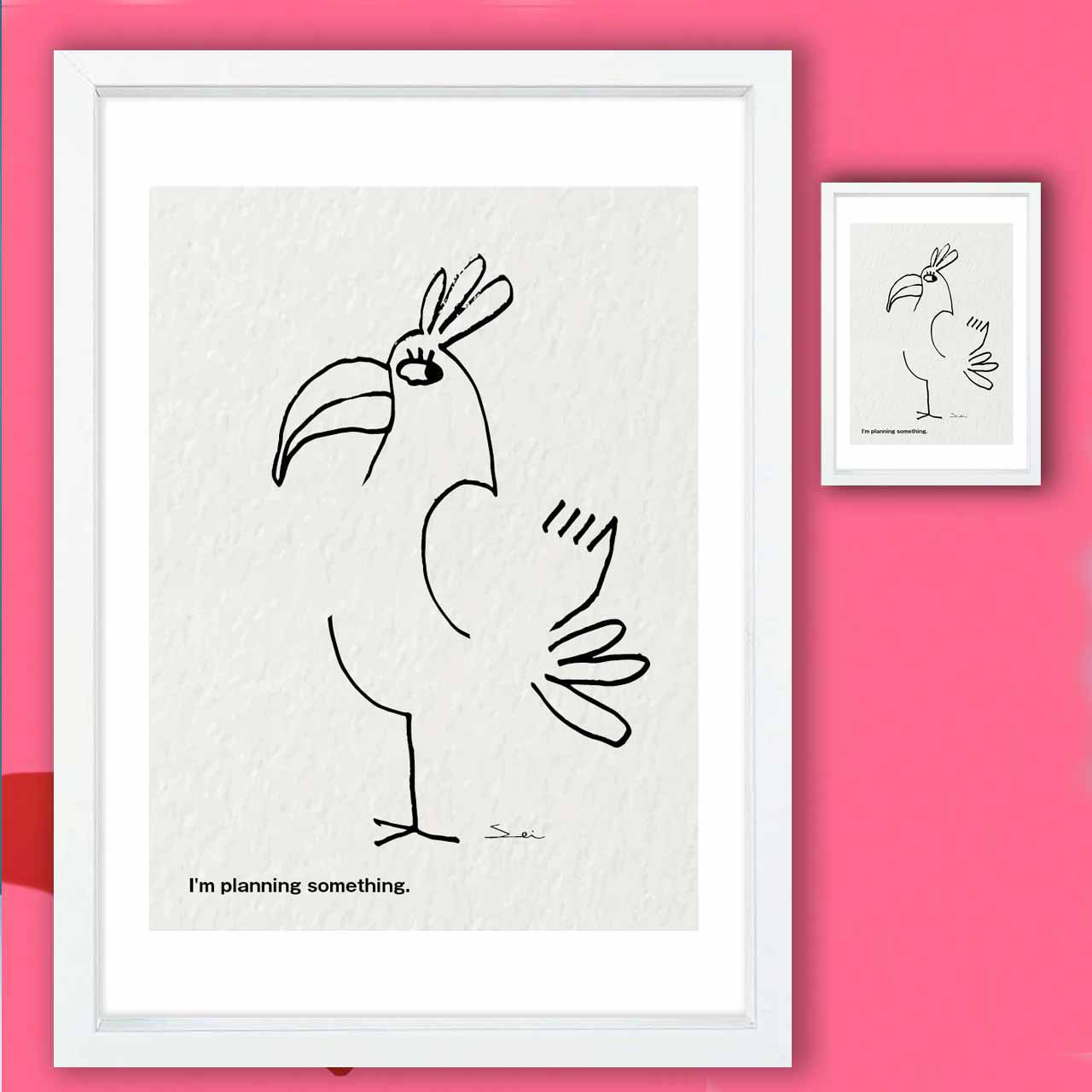 イタズラな目　鳥　イラスト　ポスター　A4 A3 A2 A1　アートポスター　アート/sei/新着順検索　2137