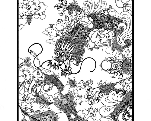 ボールペンアート「雲龍」イラスト原画 ボールペンアート「雲龍」イラスト原画