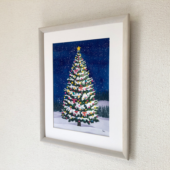 「クリスマスイブ」透明水彩画　原画　風景画　額縁付　F4サイズ 5枚目の画像