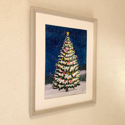 「クリスマスイブ」透明水彩画　原画　風景画　額縁付　F4サイズ 4枚目の画像