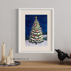 「クリスマスイブ」透明水彩画　原画　風景画　額縁付　F4サイズ 2枚目の画像