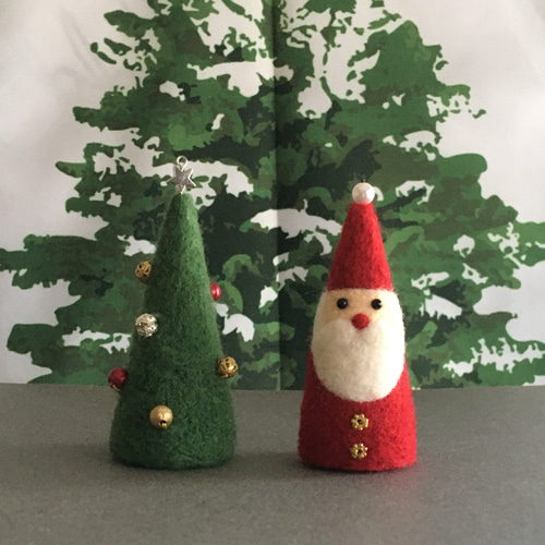 羊毛のクリスマスオブジェ/オーナメント サンタ&ツリー 羊毛フェルト
