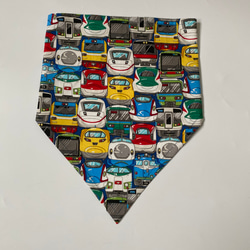 電車フェイス柄⭐︎100〜110子供エプロン、三角巾、巾着の３点セット　 6枚目の画像