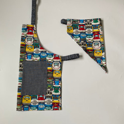 電車フェイス柄⭐︎100〜110子供エプロン、三角巾、巾着の３点セット　 2枚目の画像