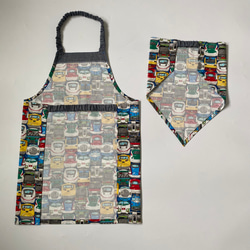 電車フェイス柄⭐︎120〜130子供エプロン、三角巾、巾着の３点セット　 4枚目の画像