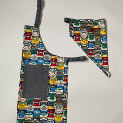 電車フェイス柄⭐︎120〜130子供エプロン、三角巾、巾着の３点セット　 3枚目の画像