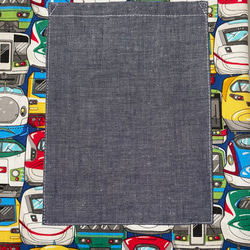 電車フェイス柄⭐︎120〜130子供エプロン、三角巾、巾着の３点セット　 2枚目の画像