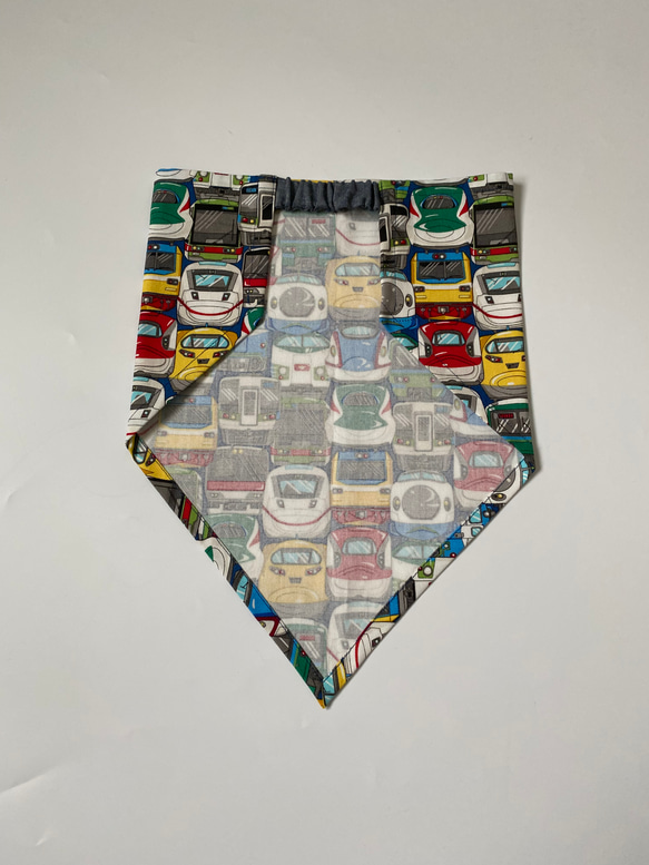 電車フェイス柄⭐︎120〜130子供エプロン、三角巾、巾着の３点セット　 8枚目の画像