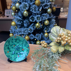 クリスマス七宝焼飾皿⛄ヒイラギ 2枚目の画像