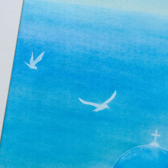 【原画フレーム付】「青の世界〜サントリーニ島〜」　パステルアート　風景画　海　手描き　ブルー　青　Blue 5枚目の画像